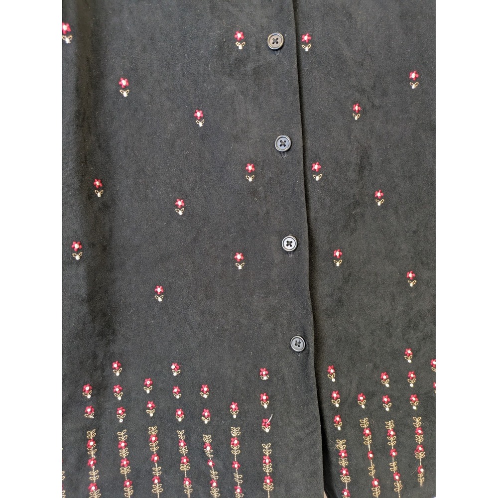 Cascade Blue Womens Black Floral Embroidered Beaded Button Down Shirt Size L - Picture 3 of 9